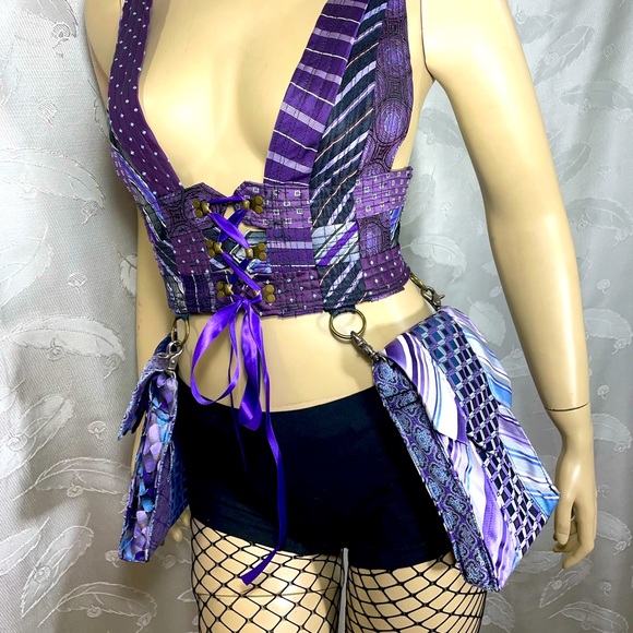 Xanadu Designs, One of a kind,Upcycled, Silk Mens Tie,Sexy Corset Holster/2 Bags - Picture 1 of 10